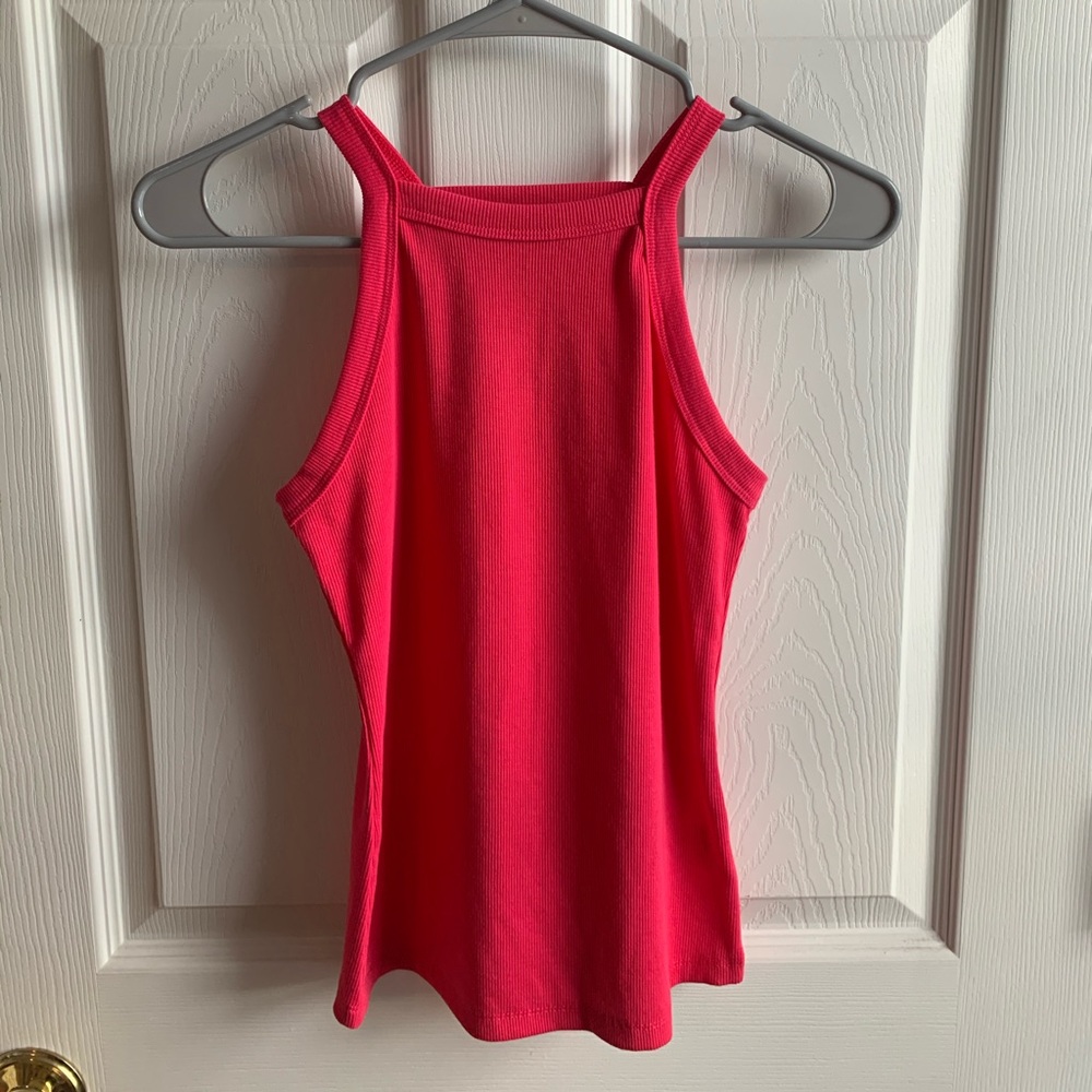 Ribbed Neon Pink Halter Top